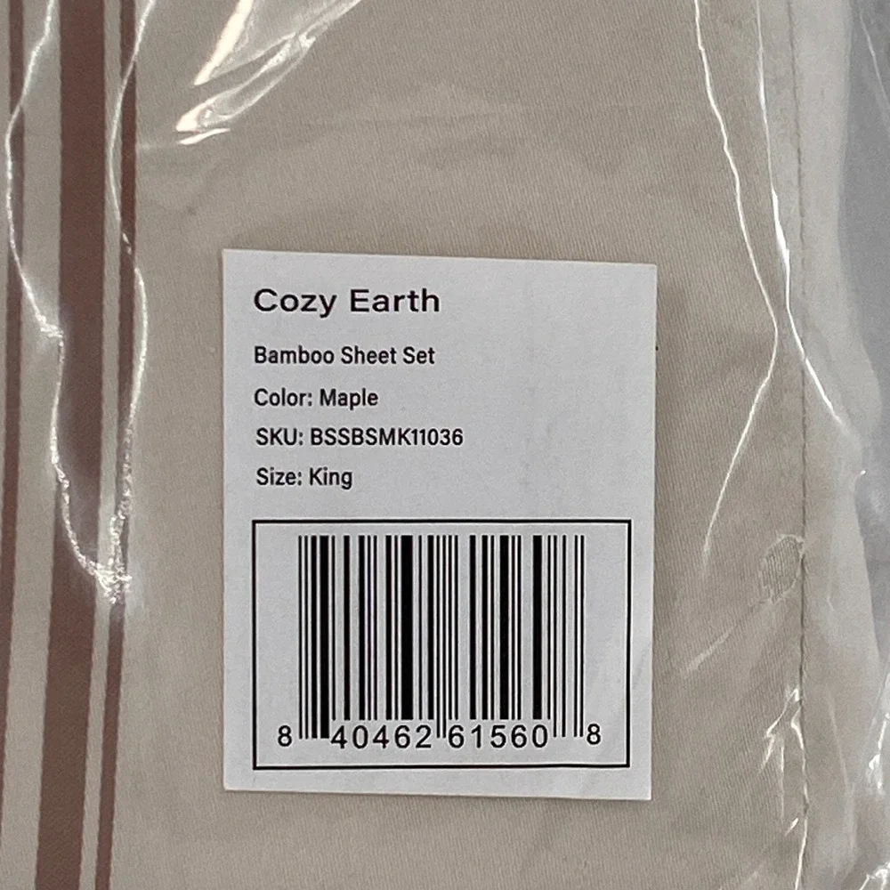 Cozy Earth Sheet Set King Maple Brown Striped Bamboo Viscose Cooling Bedding